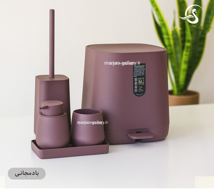 ست سرویس بهداشتی 5 پارچه کنتراست مدل میامی بادمجانی مخملی 9900