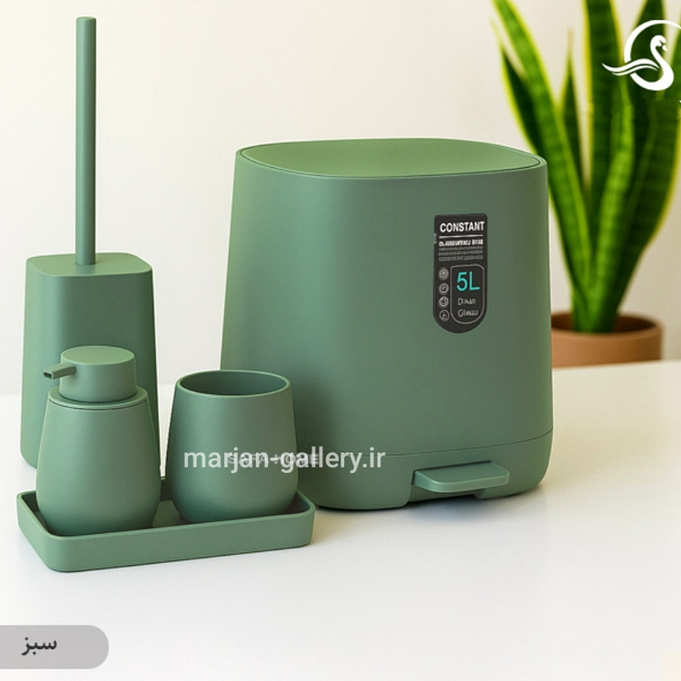 ست سرویس بهداشتی 5 پارچه کنتراست مدل میامی سبز مخملی 9900