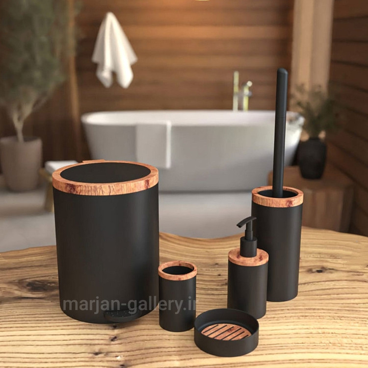 ست سرویس بهداشتی ۵ پارچه هارمونی مدل روشا مشکی چوب سوپر مات