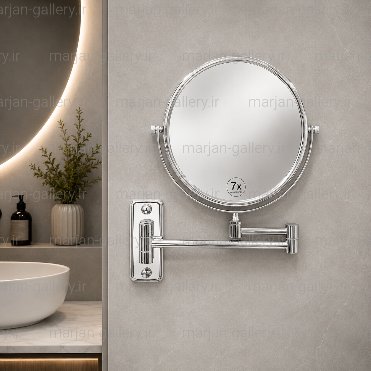 آینه آرایشی و اصلاح دیواری مدل بازویی با بزرگنمایی 7 برابر (7x)-6 تنوع رنگ