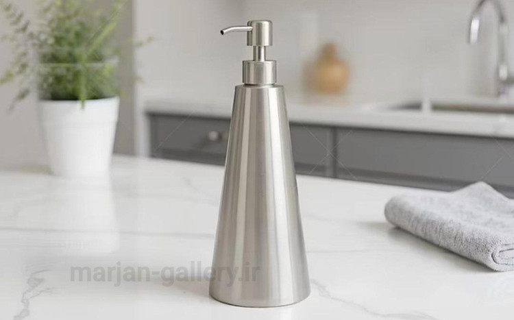 جای مایع دستشویی استیل ۳۰۴ رومیزی مدل مخروطی بلند (ضد زنگ)