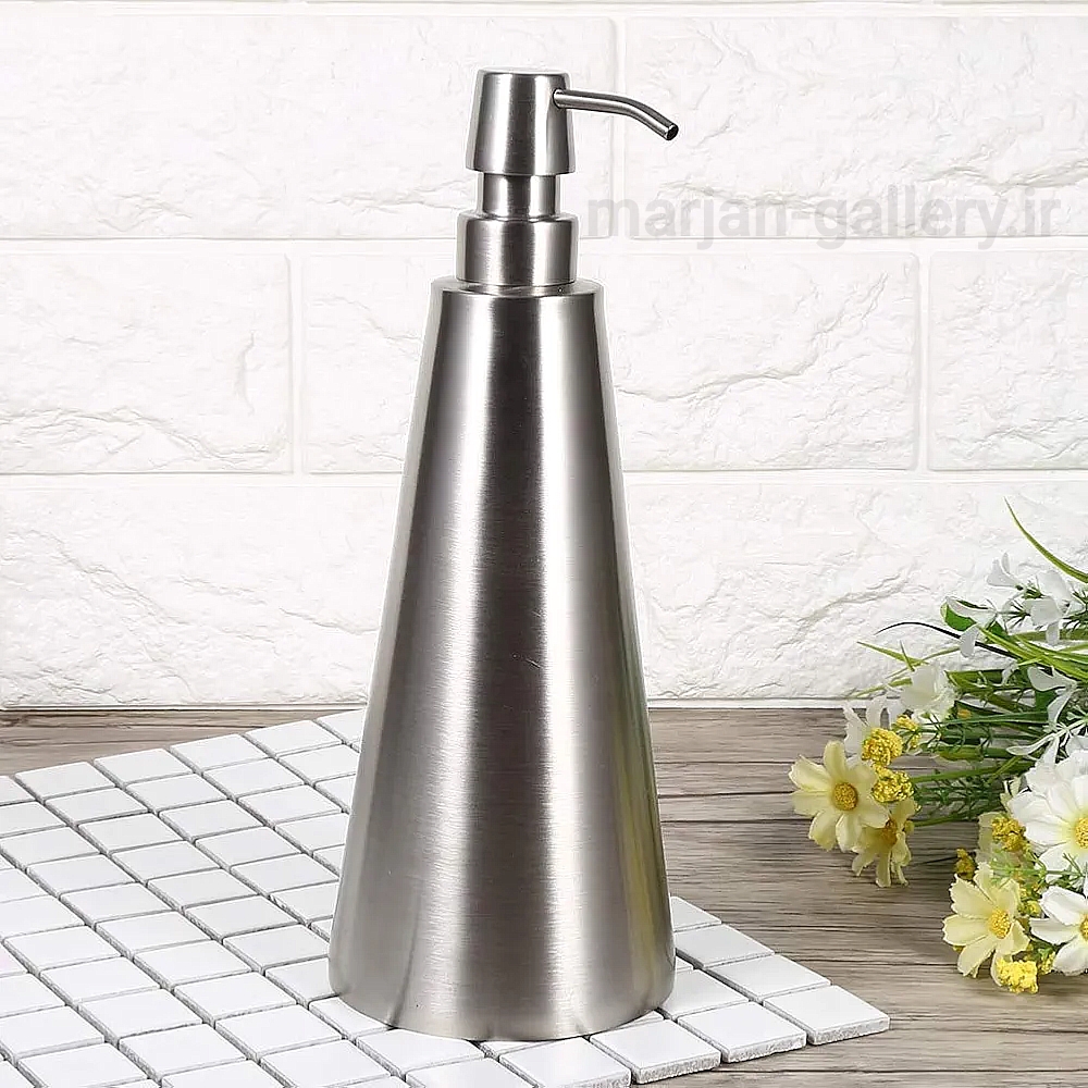 جای مایع دستشویی استیل ۳۰۴ رومیزی مدل مخروطی بلند (ضد زنگ)