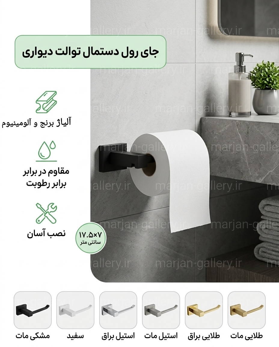 جای رول دستمال توالت دیواری کوتاه ضدزنگ-تنوع رنگ