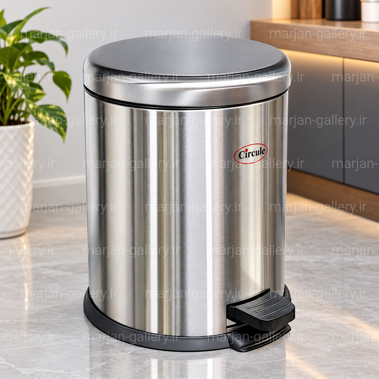 سطل زباله پدالی استیل ضد زنگ 5 لیتری سرکوله(Circule) آرام بند - استیل مات